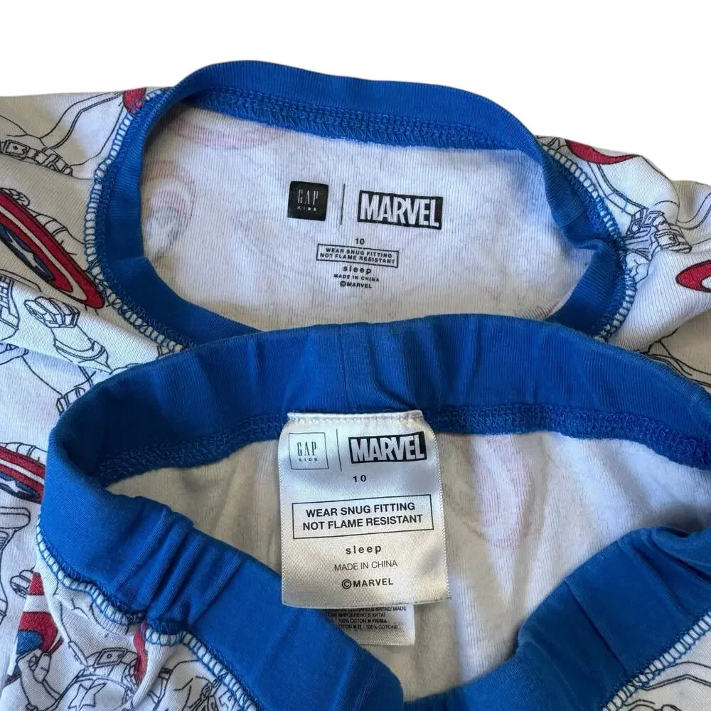 GAP MARVEL Captain America Long John Pajama Set Size 10 Kids Red White Blue